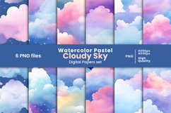 watercolor pastel cloudy sky digital papers PNG Product Image 1