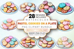 Watercolor Pastel Cookies on a Plate Clipart Bundle Product Image 1