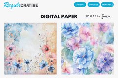 Watercolor Pastel Floral Digital Paper, Floral Background Product Image 1