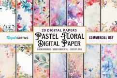Watercolor Pastel Floral Digital Paper Bundle Product Image 1