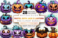 Watercolor Pastel Goth Jack O Lantern Clipart Bundle Product Image 1