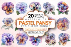 Watercolor Pastel Pansy Clipart Bundle Product Image 1