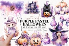 Watercolor Purple Pastel Halloween Clipart Product Image 1