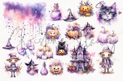Watercolor Purple Pastel Halloween Clipart Product Image 5