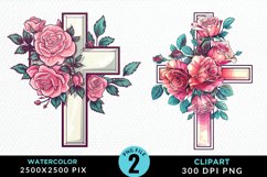 Watercolor Pastel Rose Cross Illustration Clipart Product Image 1