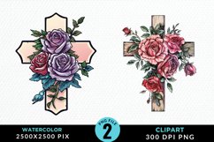 Watercolor Pastel Rose Cross Illustration Clipart Product Image 1