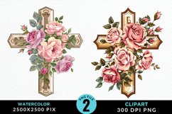 Watercolor Pastel Rose Cross Exquisite Clipart Product Image 1