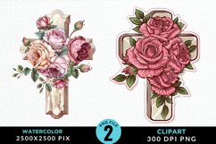 Watercolor Pastel Rose Cross Exquisite Clipart Product Image 1
