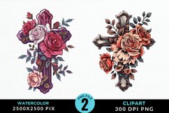 Watercolor Pastel Rose Cross Illustration Clipart Product Image 1