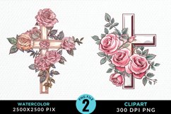 Watercolor Pastel Rose Cross Illustration Clipart Product Image 1