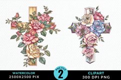 Watercolor Pastel Rose Cross Illustration Clipart Product Image 1