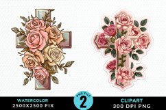 Watercolor Pastel Rose Cross Exquisite Clipart Product Image 1