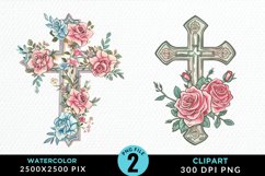 Watercolor Pastel Rose Cross Clipart Bundle Product Image 3
