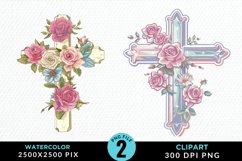 Watercolor Pastel Rose Cross Clipart Bundle Product Image 2