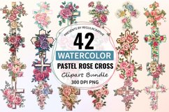 Watercolor Pastel Rose Cross Clipart Bundle Product Image 1