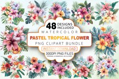 Watercolor Pastel Tropical Flower Clipart Bundle Product Image 1