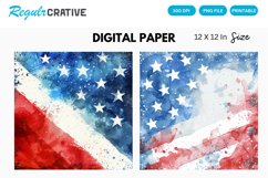 Watercolor Patriotic 4th July Digital Paper, Patriotic PNG Product Image 1