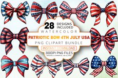 Watercolor Patriotic Bow 4th July USA Clipart Bundle Product Image 1