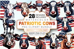 Watercolor Patriotic Cows Clipart Bundle Product Image 1