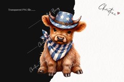 Watercolor Cowboy Highland Cow Clipart | 4th Of July PNG Product Image 2