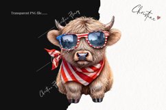 Watercolor Retro Highland Cow Clipart | 4th Of July PNG Product Image 2