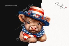 Watercolor Patriotic Highland Cow Clipart | 4th Of July PNG Product Image 2
