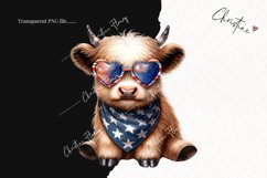 Watercolor Cute Highland Cow Clipart | 4th Of July PNG Product Image 2