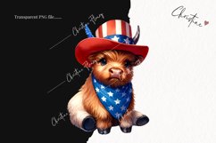 Watercolor Patriotic Highland Cow Clipart | 4th Of July PNG Product Image 2