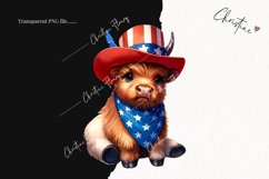 Watercolor Patriotic Highland Cow Clipart | 4th Of July PNG Product Image 2