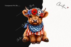 Watercolor Patriotic Floral Highland Cow Clipart Product Image 2