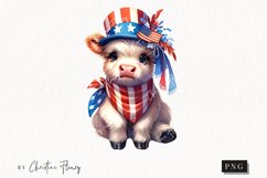 Watercolor Patriotic Highland Cow Clipart | 4th Of July PNG Product Image 1