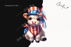 Watercolor Patriotic Highland Cow Clipart | 4th Of July PNG Product Image 2