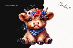 Watercolor Floral Highland Cow Clipart | 4th Of July PNG Product Image 2