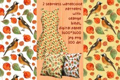 watercolor patterns orange birds digital paper 