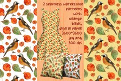 watercolor patterns orange birds digital paper 