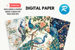 Watercolor Peacock Digital Paper, Peacock Background Product Image 1