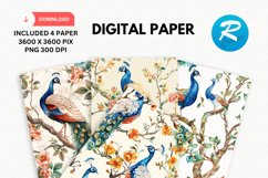 Watercolor Peacock Digital Paper, Peacock Background Product Image 1