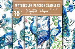 Watercolor Peacock Seamless Pattern Digital Paper Bundle Product Image 1