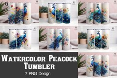 Watercolor Peacock Sublimation Tumbler Design Product Image 1
