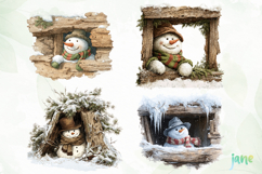 Watercolor Peeking Christmas Snowman Product Image 1