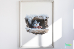 Watercolor Peeking Christmas Snowman Product Image 2