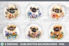 Bundle of six Wild Flowers Pekingese Grunge Background designs.