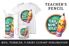 Watercolor pencil thumbs up chalkboard Teach Inspire Repeat quote print 20 oz tumbler skinny mug wrap clipart t-shirt sublimation printable design