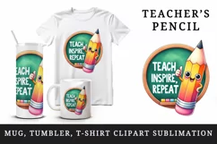 Watercolor pencil thumbs up chalkboard Teach Inspire Repeat quote print 20 oz tumbler skinny mug wrap clipart t-shirt sublimation printable design