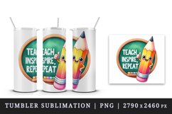 Watercolor pencil thumbs up chalkboard Teach Inspire Repeat quote print 20 oz tumbler skinny mug wrap clipart t-shirt sublimation printable design