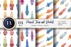 Rocket Pencils Watercolor Seamless Pattern Digital Paper Product Image 1