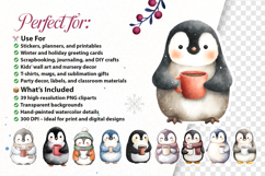 Watercolor Penguin Stickers Clip Art | Cute Winter Penguins Product Image 2