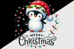 Watercolor penguin twinkling lights Merry Christmas quote New Year winter print tumbler skinny mug wrap clipart t-shirt sublimation printable design