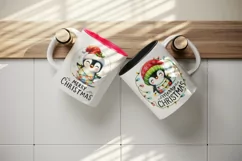 Watercolor penguin twinkling lights Merry Christmas quote New Year winter print tumbler skinny mug wrap clipart t-shirt sublimation printable design