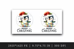 Watercolor penguin twinkling lights Merry Christmas quote New Year winter print tumbler skinny mug wrap clipart t-shirt sublimation printable design
